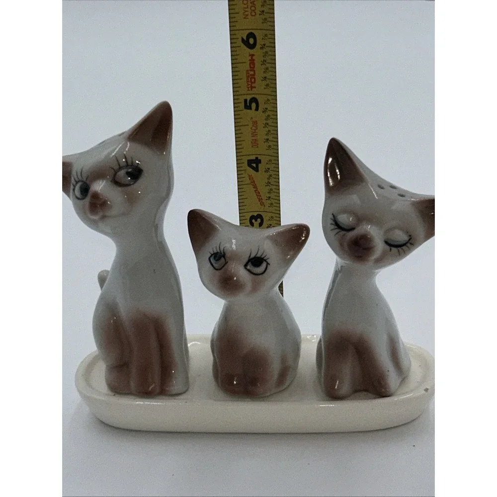 Vintage Anthropomorphic Ceramic Cat Family Salt & Pepper & Toothpick Holder Set